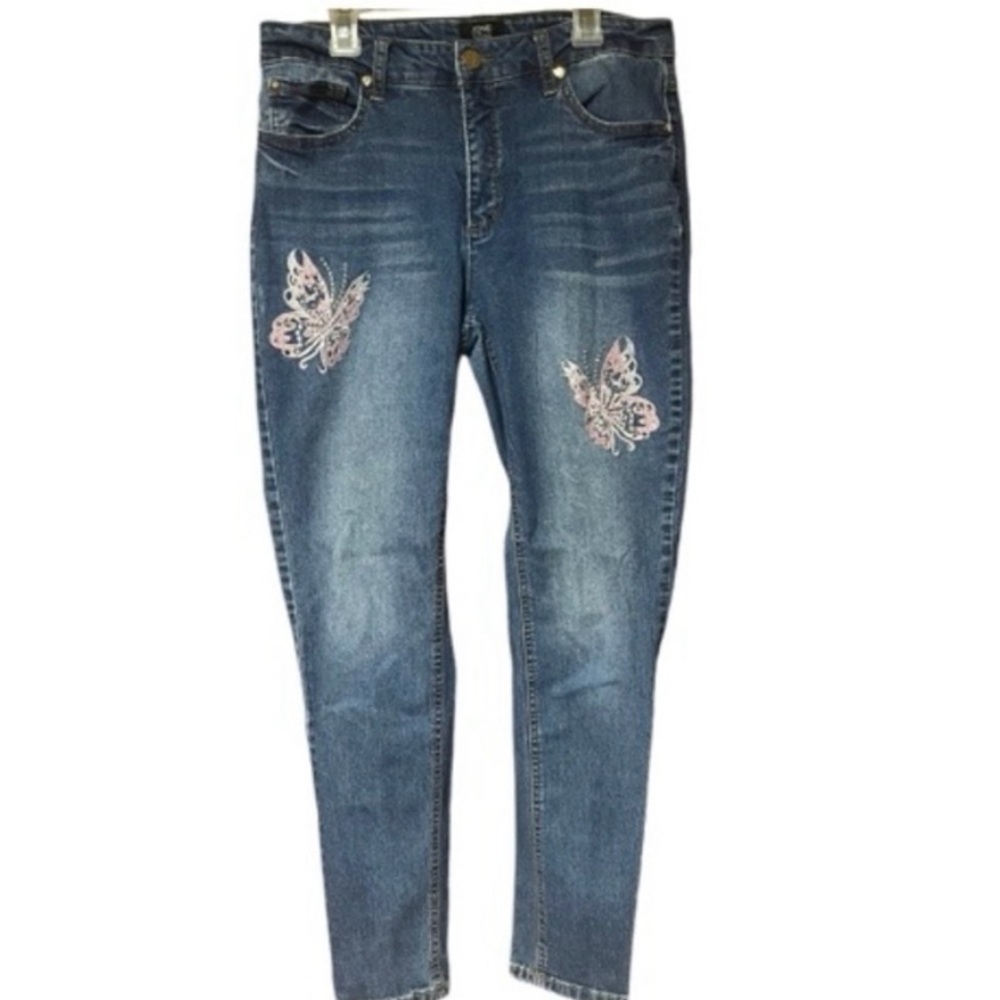 Jones New York Lexington Butterfly‎ Embroidered Skinny Jeans